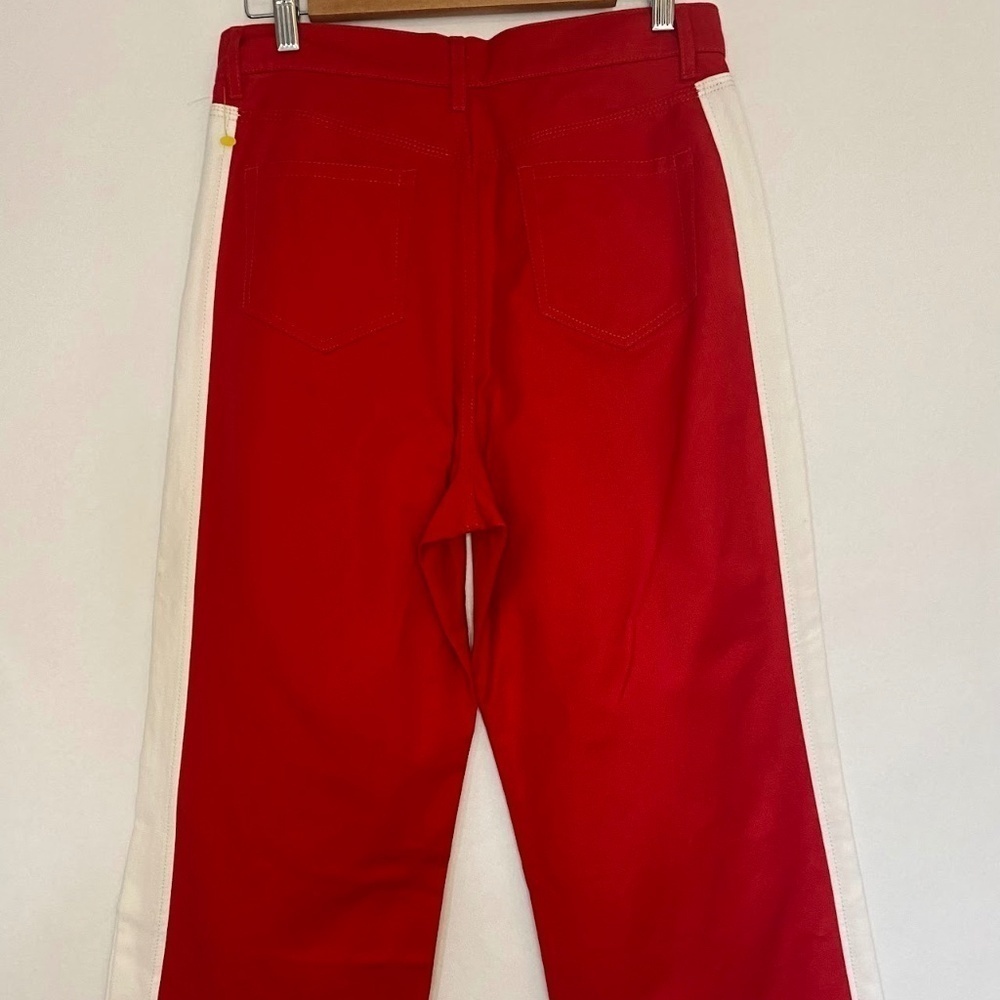 NWOT BLDWN Scarlet Red White Wide Leg High Waist Crop Cotton Pants size 28 NEW - Picture 5 of 5